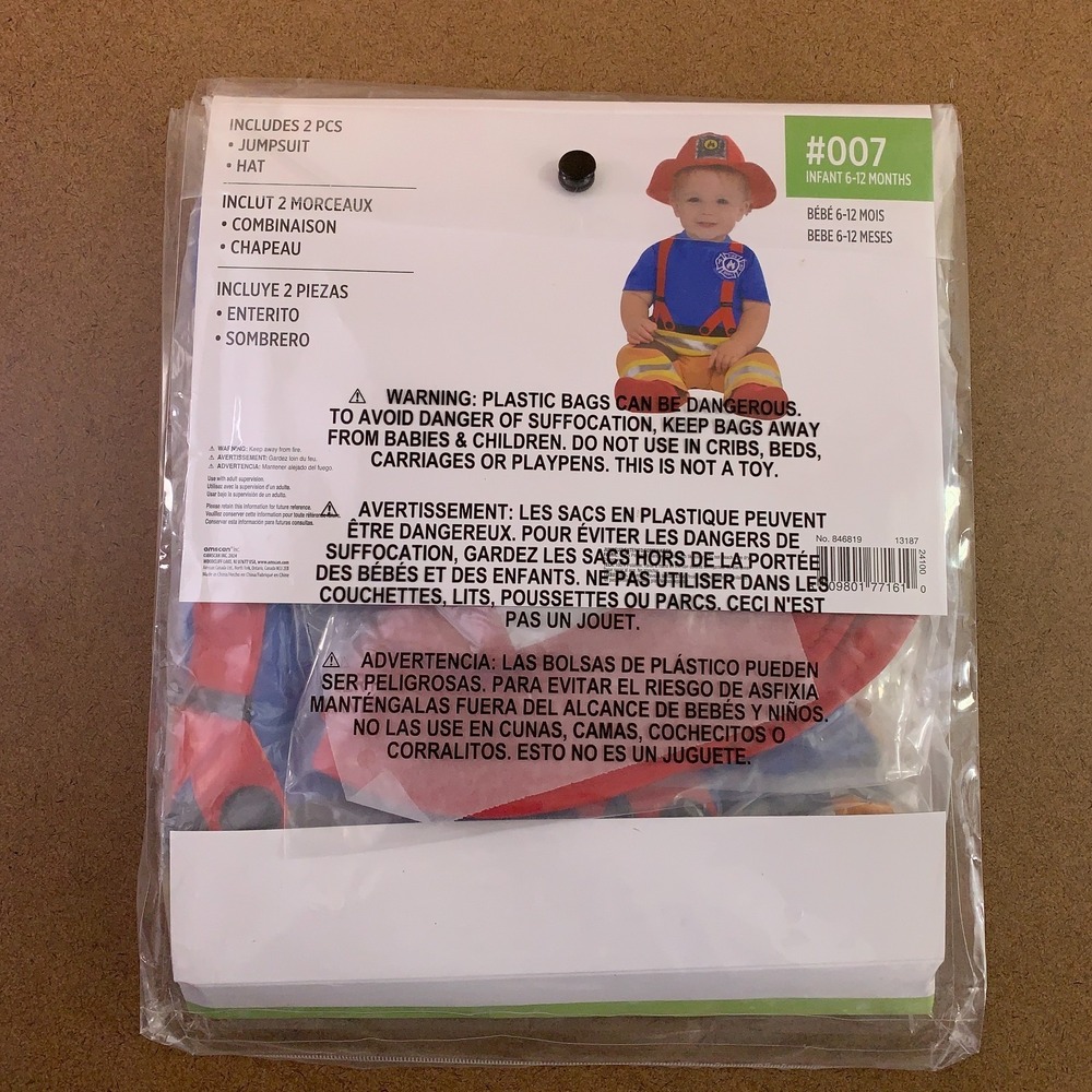 Amscan Baby Size 6-12 Months 2 Piece Jumpsuit & Hat First Fireman Costume NWT - Picture 8 of 13